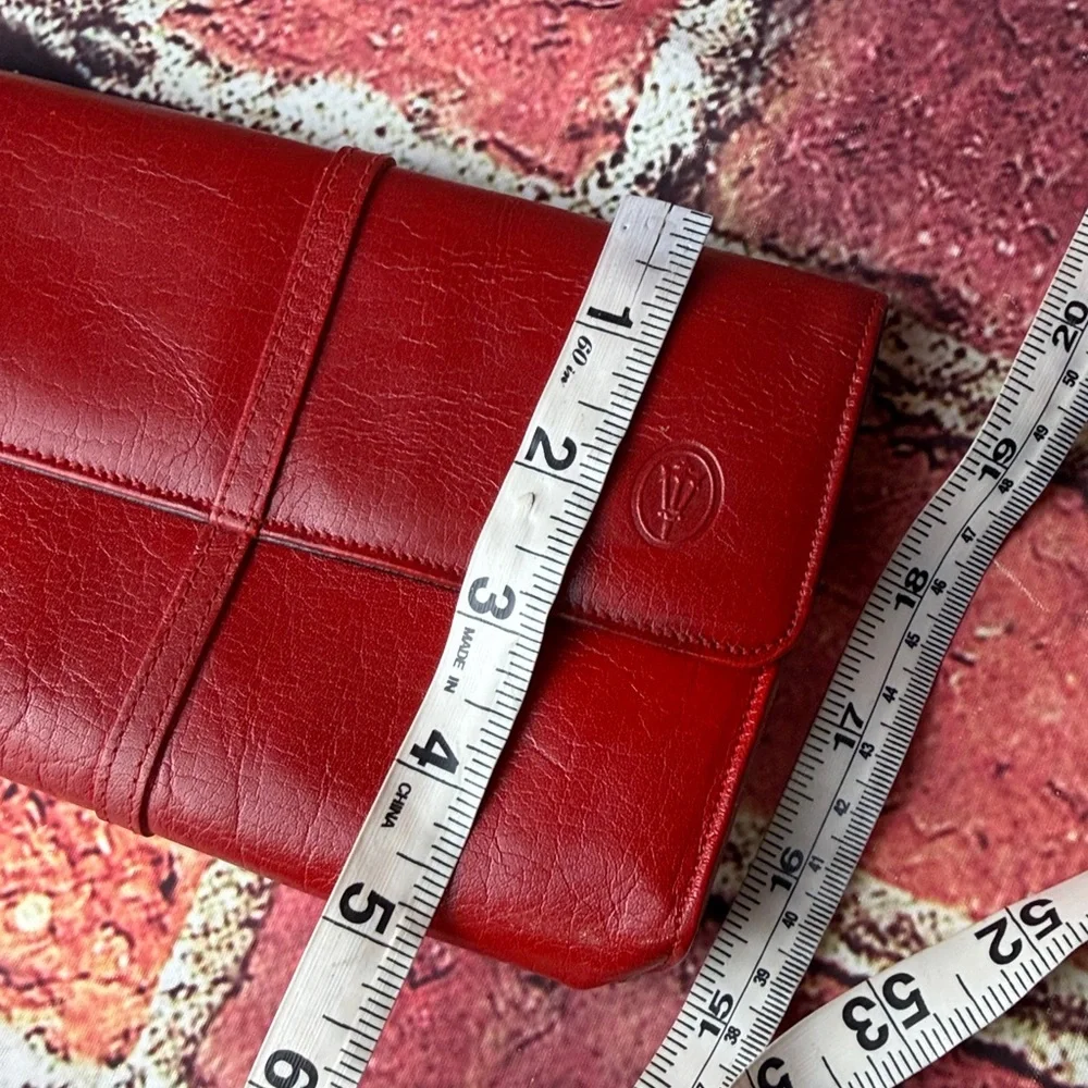 Vintage Carlo Fiori Genuine Leather Red Clutch Wallet Organizer Made in Italy
